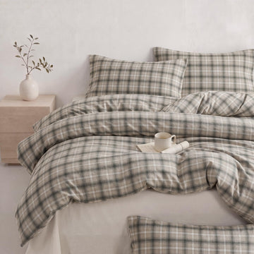 Cotton Plaid Duvet Cover Set, Taupe Gray Tartan Plaid Bedding Set, 100% Washed Cotton Duvet Cover with