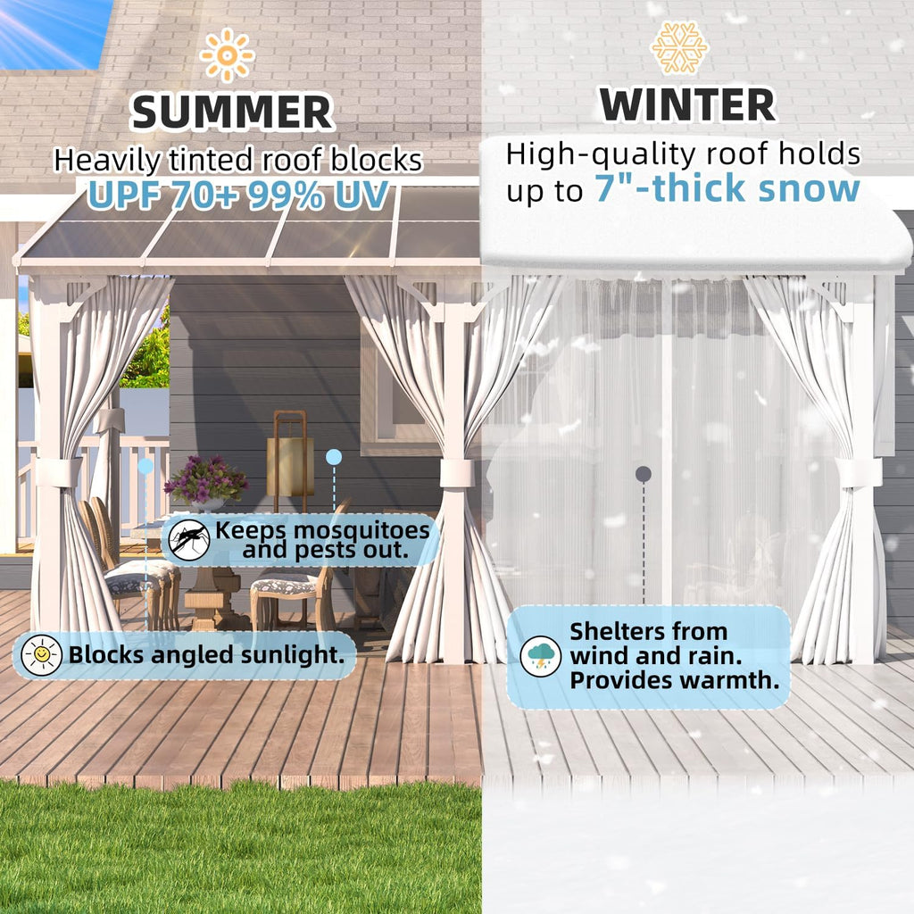 14'x10' Outdoor Lean to Gazebo with Curtains and Mosquito Netting for Patio