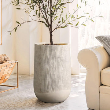 LuxenHome Blended Tan 27" Tall Plant Pot, Large Garden Pot for Plants | With Drainage Hole and Plug, Textured Finish
