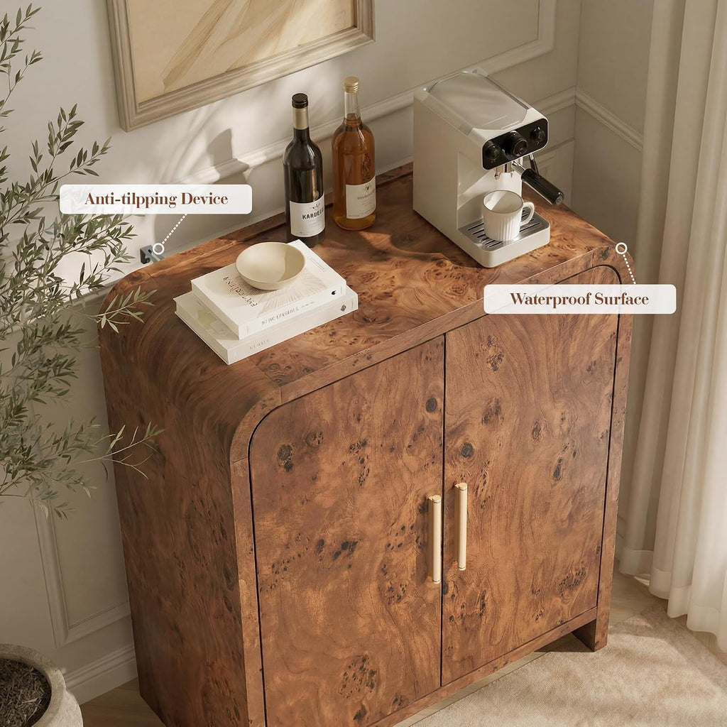 33.43" Modern Buffet Cabinet with Storage, Curved 2-Door Sideboard | Accent Storage Cabinet with Adjustable Shelves