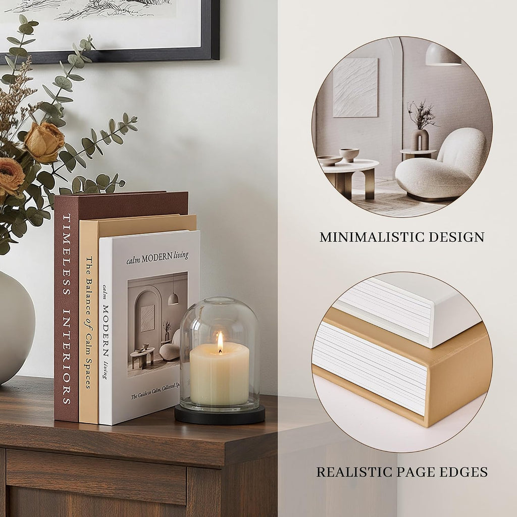 Decorative Books, Set of 3 Stackable Fake Book Storage Boxes, Brown | Modern Home Decoration with Hidden Storage Room