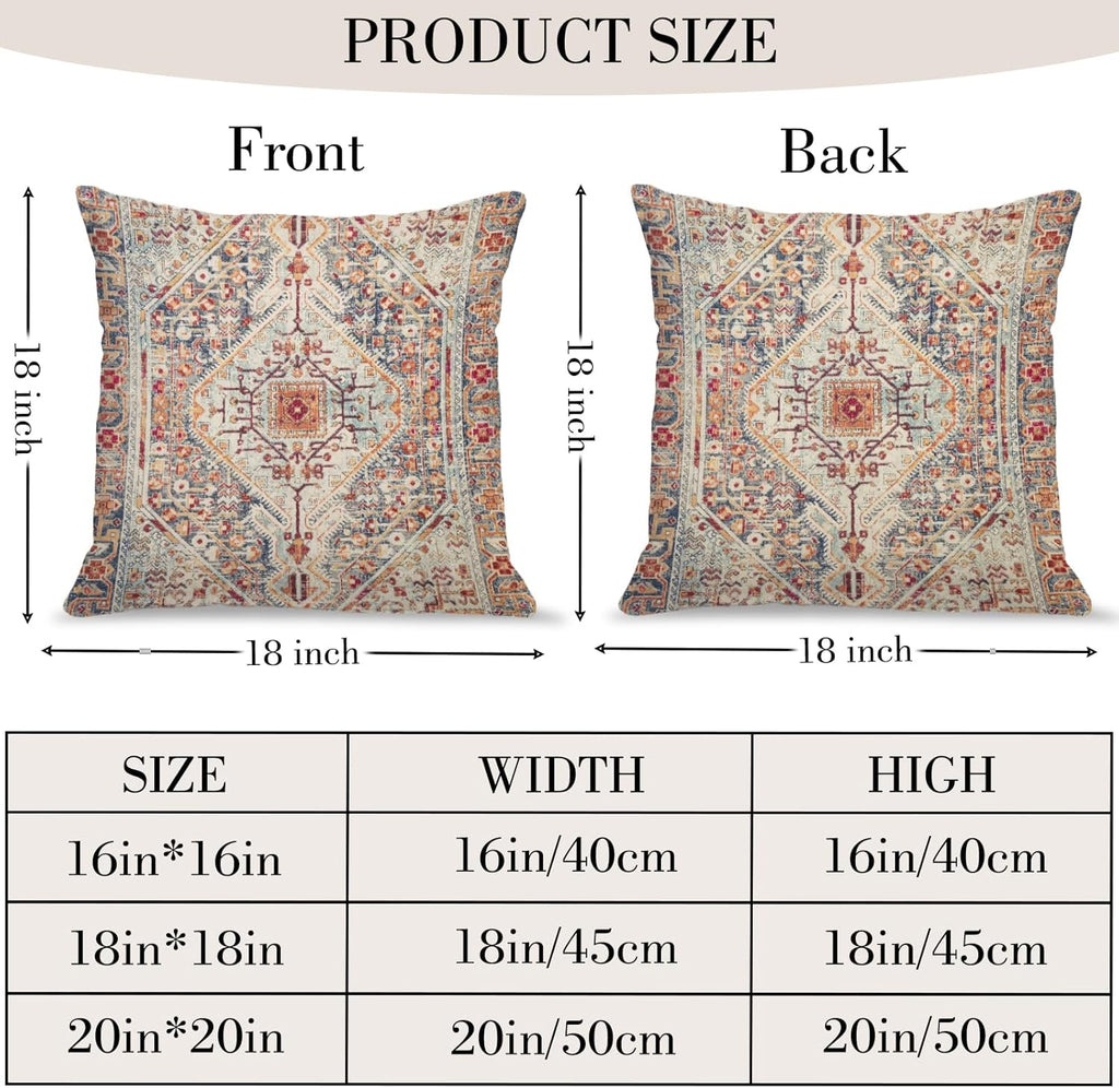 Boho Throw Pillow Covers 18x18 inch Set of 2,Bohemian Vintage Carpet Pattern Antique Ethnic Decor Double Sided