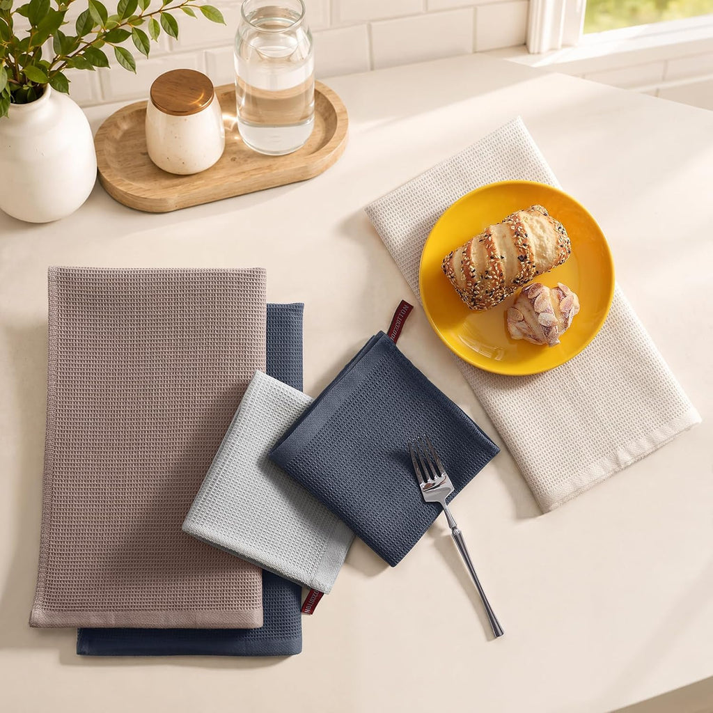 100% Cotton Kitchen Towels and Dishcloths Set - 8 Pack Waffle Weave Soft and Absorbent Dish Towels - 26 X 16 Inch and