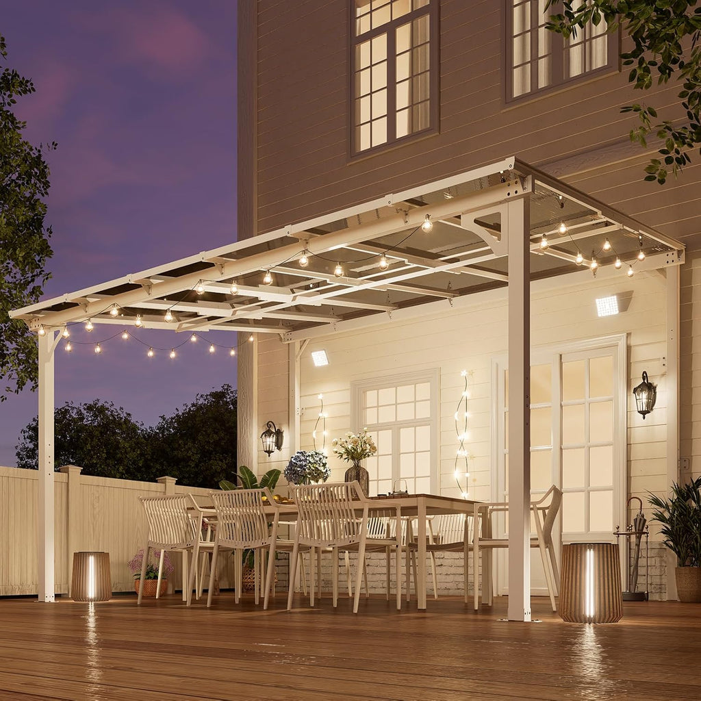 10' x 12' Wall Mounted Lean to Metal Awnings with Sloped Roof, Outdoor Patio Gazebo Awning for Backyard