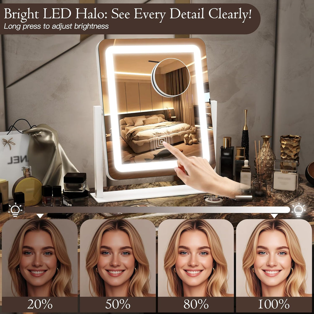 15" x13" Vanity Mirror with Lights, LED Makeup Mirror with Lights,10X Magnification Vanity Mirror with 360°Rotation, 3