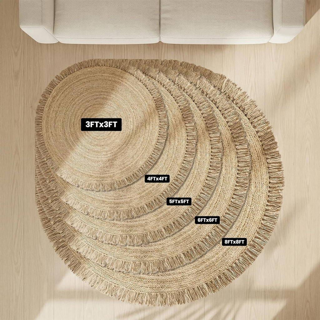 Hand Woven Jute Round Rug, Natural, Reversible Boho Entry Area Rugs