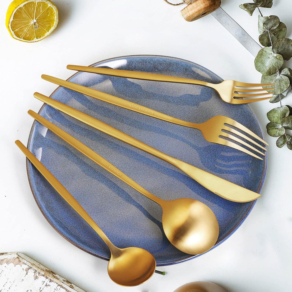 Gold Silverware Set for 8, 40 Pieces Stainless Steel Flatware Set, Matte Golden Cutlery Tableware Set