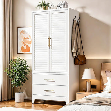 Metal Armoire Wardrobe Closet, 71" Clothing Storage Cabinets with Adjustable Hanging Rod and Shelves , Louvered