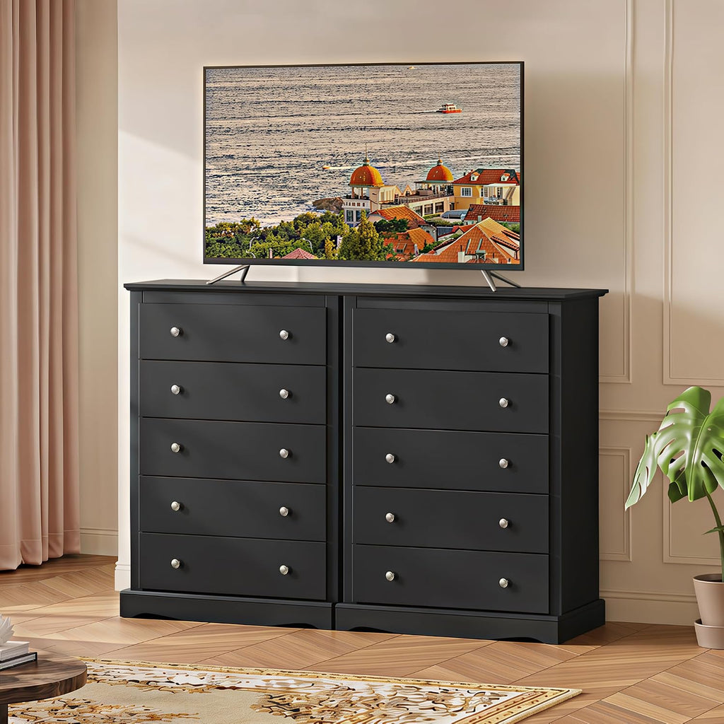 5 Drawer Dresser, 45" Tall Dresser with Exclusive Anti-Tip Structure, Modern Chest of Drawers with Large Capacity