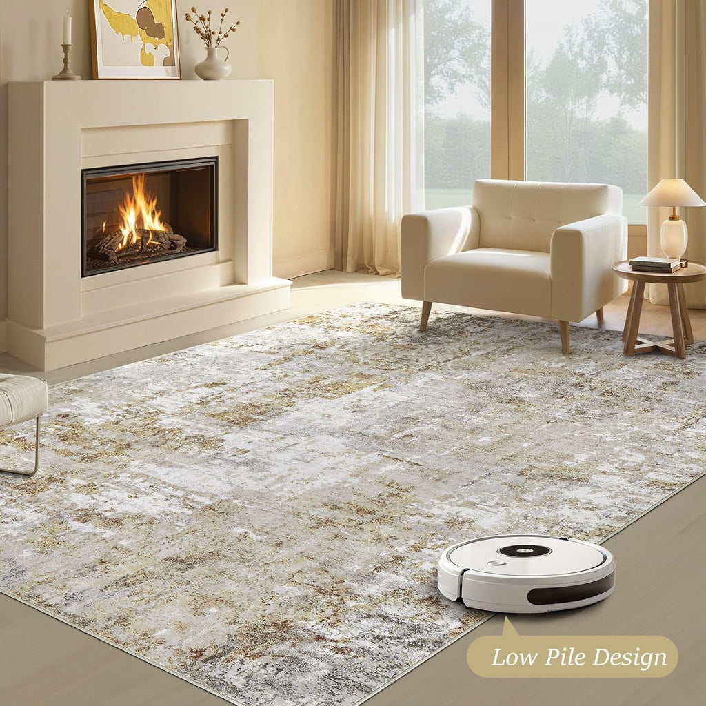 5x7 Rug for Living Room : Soft Abstract Washable Non-Slip Durable Rugs, Neutral Modern Indoor Carpet