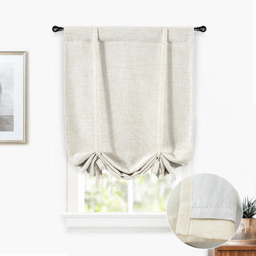 Double Layer Linen Blackout Tie Up Curtains Thermal Insulated Fully Lined Balloon Roman Shade Bathroom Window