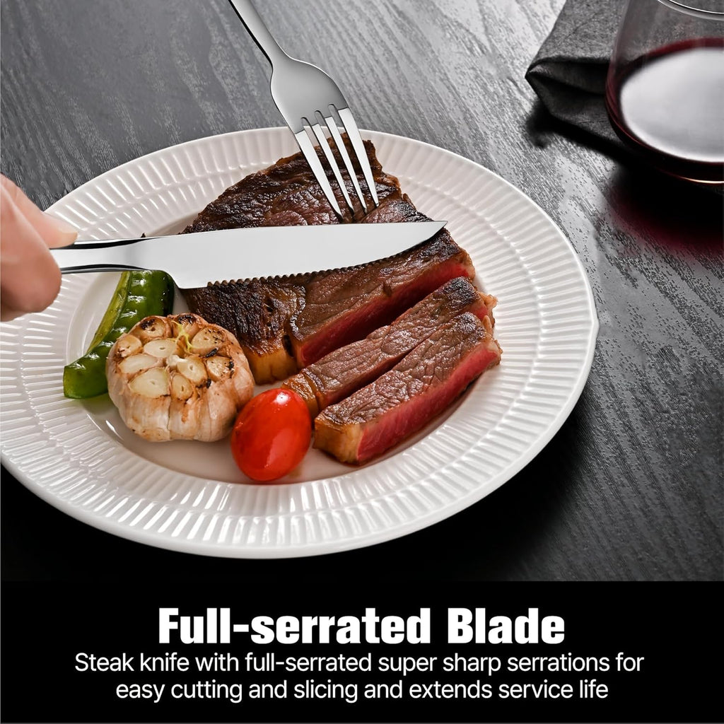 48-Piece Silverware Set with Steak Knives, Flatware Set for 8, Stainless Steel Tableware Cutlery Set