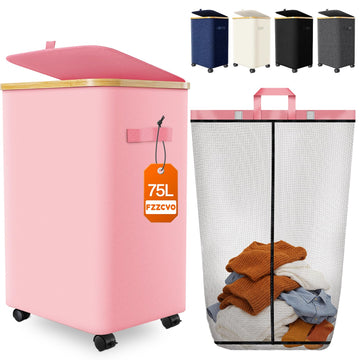 Hamper with Wheels, 75L Rolling Laundry Basket, Removable Inner Bag