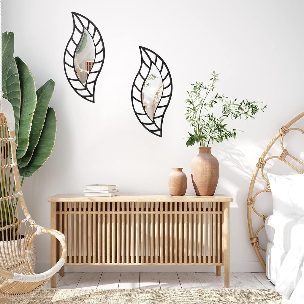 2 Pcs Decorative Mirror Wall Decor Leaf Teardrop Mirror Wall Mounted Decorations Bedroom Bathroom Vanity Entryway