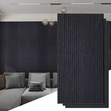 3D Faux Stone PU Wall Panels, 3 Pack Flowstone Black
