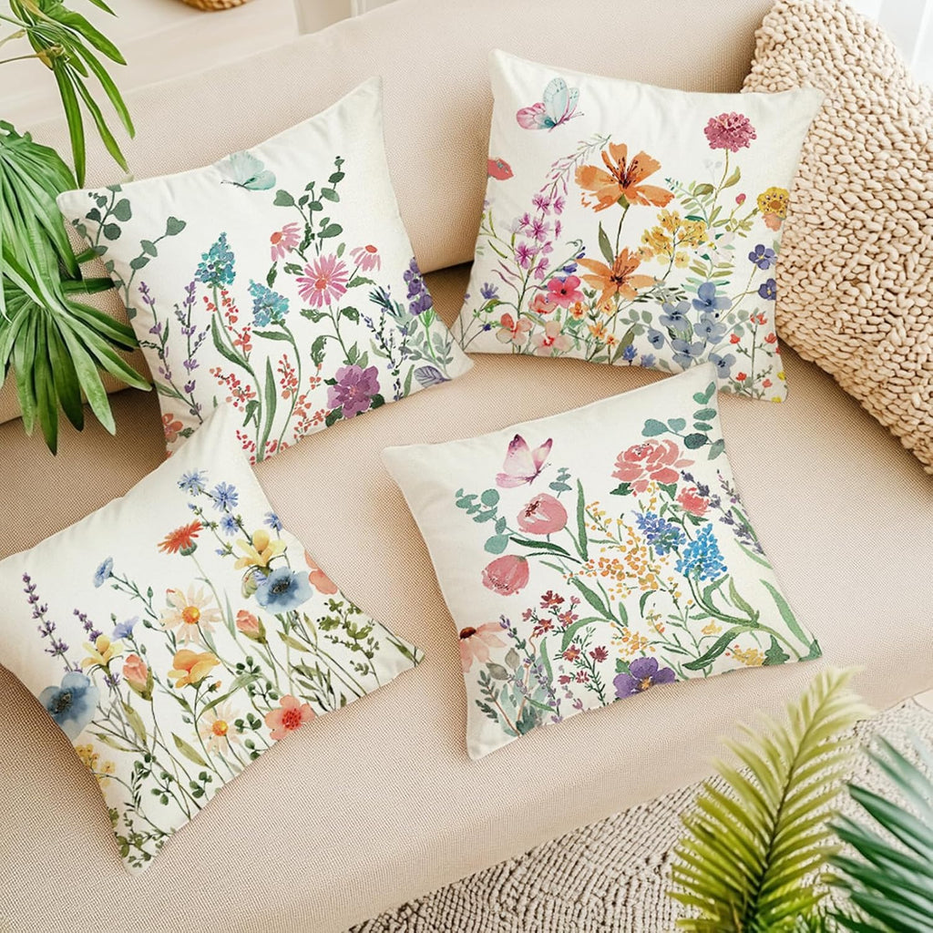 Spring Decorations, Outdoor Pillow Covers Springtime Farmhouse Throw Pillow Cover Garden Linen Cushion Case