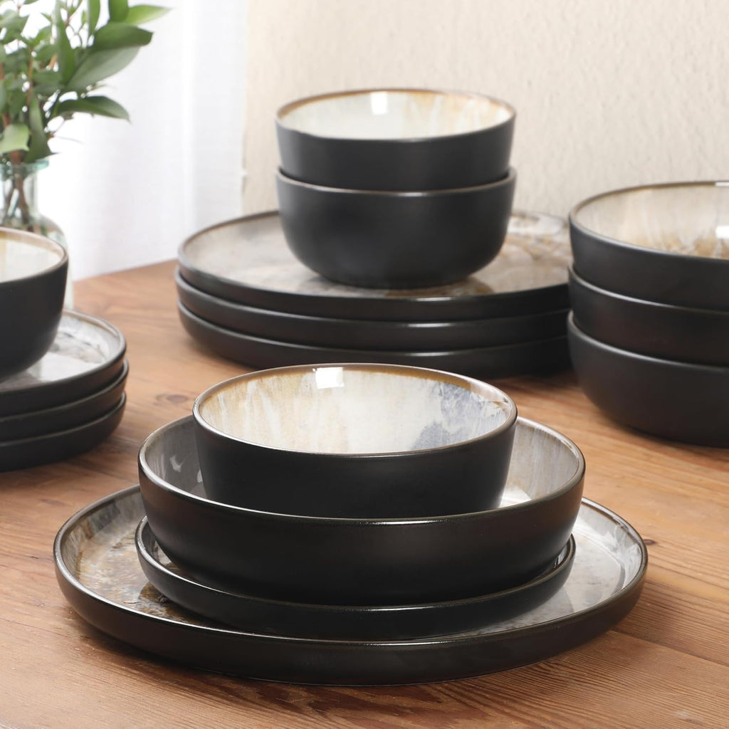Chantilly Hill 16-Piece Porcelain Dinnerware Set, Round Plates & Bowls, Multicolor Leaf Design