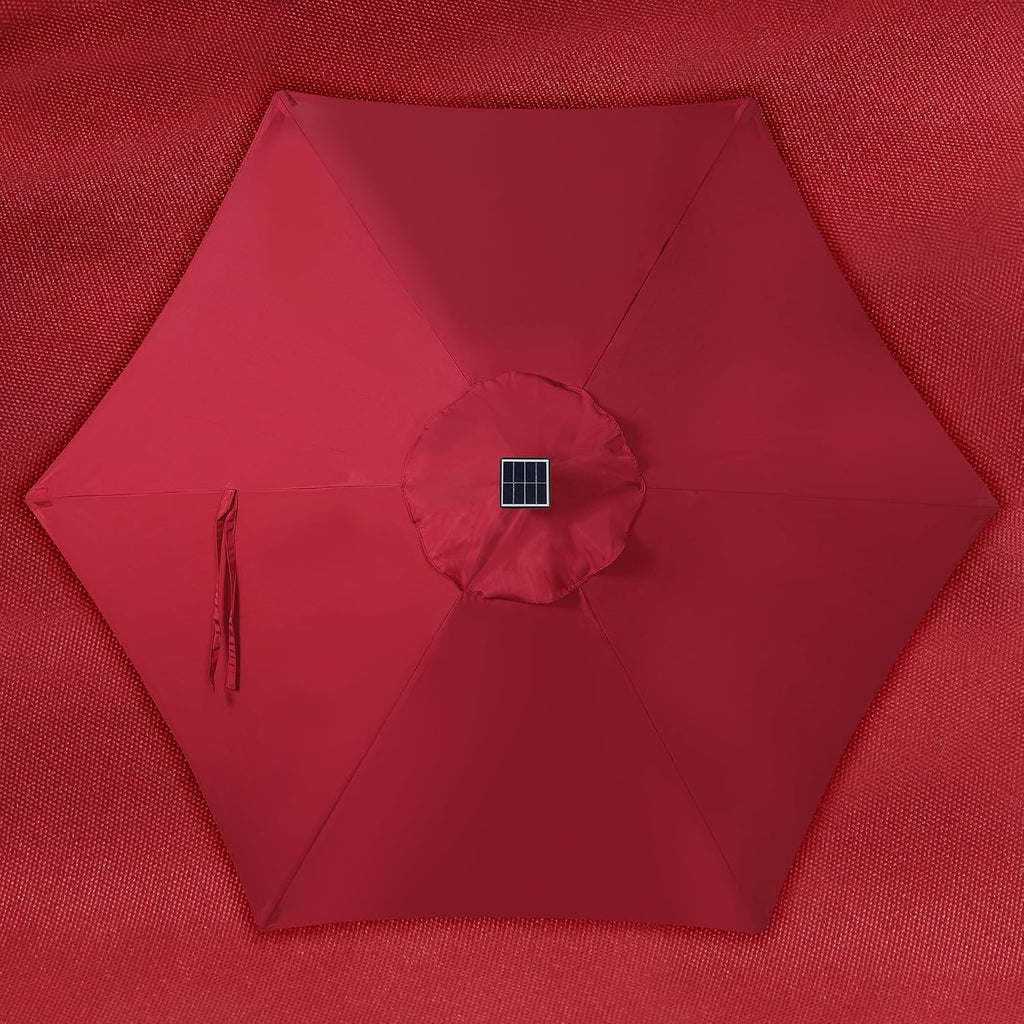 7.5 ft Solar Umbrella, 18 LED Lighted Patio Umbrella, Table Market Umbrella - Red