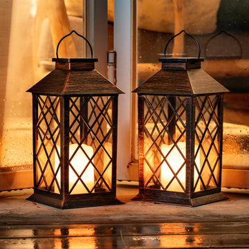 2 Pack 13'' Bronze Solar Lanterns Outdoor Waterproof Hanging