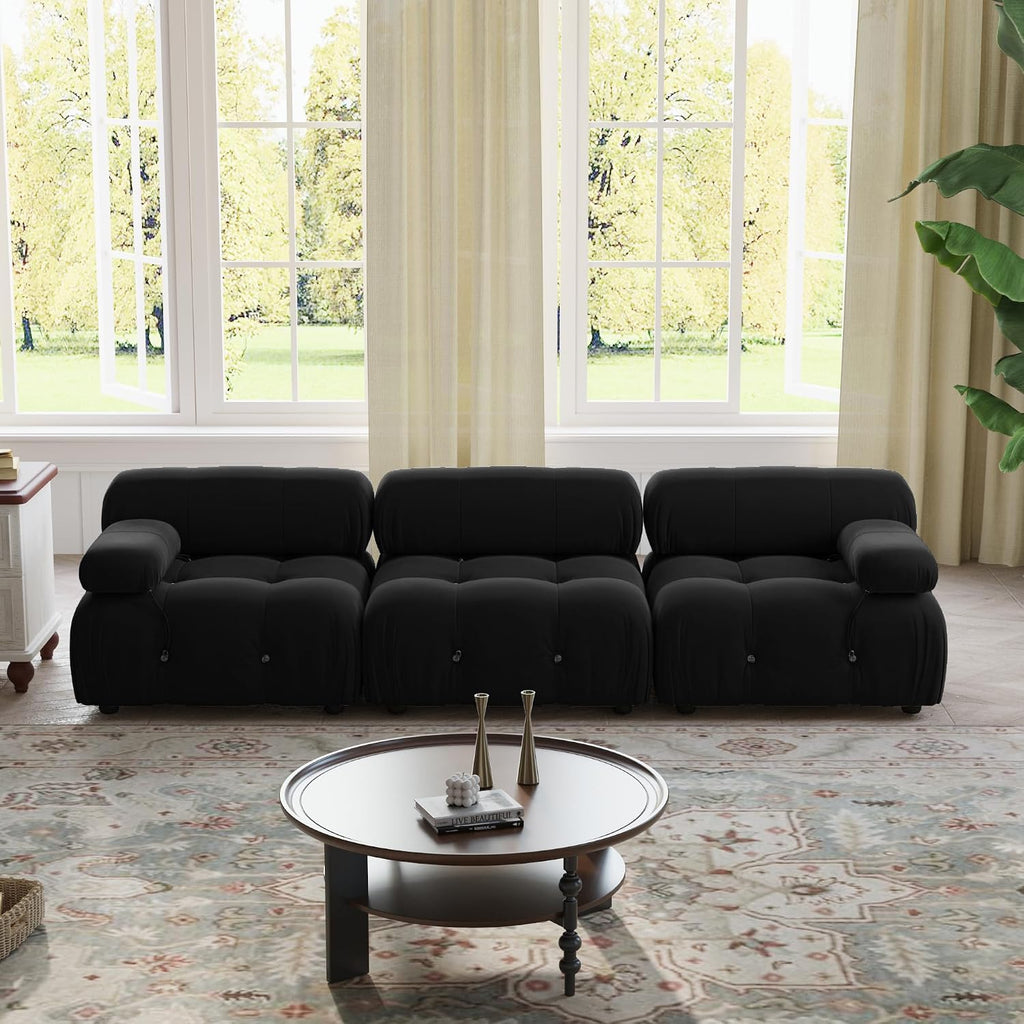 Modular Sectional Sofa,103.95 inch Convertible Sofa Couch,Velvet 3 Seater Minimalist Couch , Modern Large Free