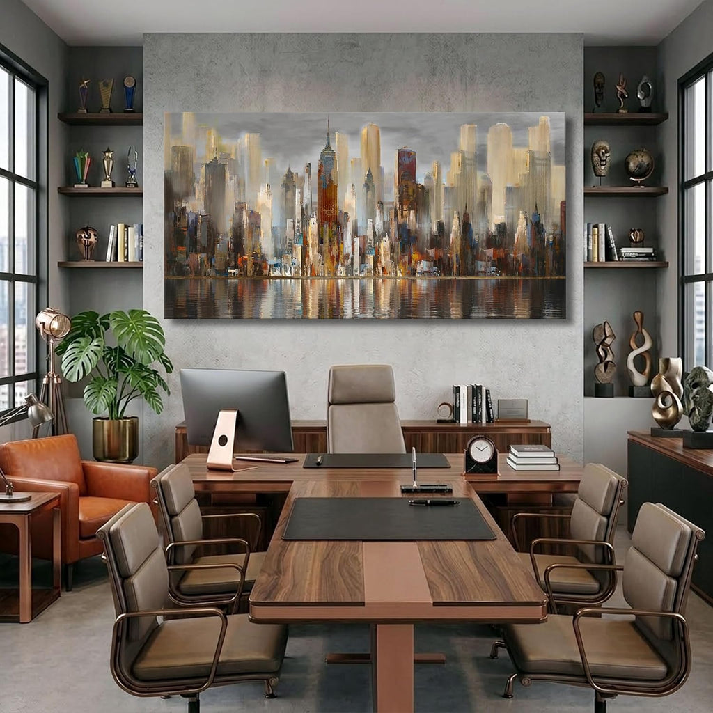 Wall Decorations Framed Large Cityscape New York Wall Decor Canvas Prints Abstract Brown City Theme Paintings Modern