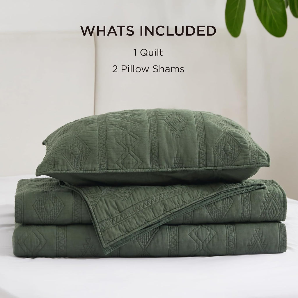 100% Cotton Quilt Set - Bedspread, Lightweight Soft Bed Coverlet, PureWoven, 3-Piece Cozy Stitching Quilt Set