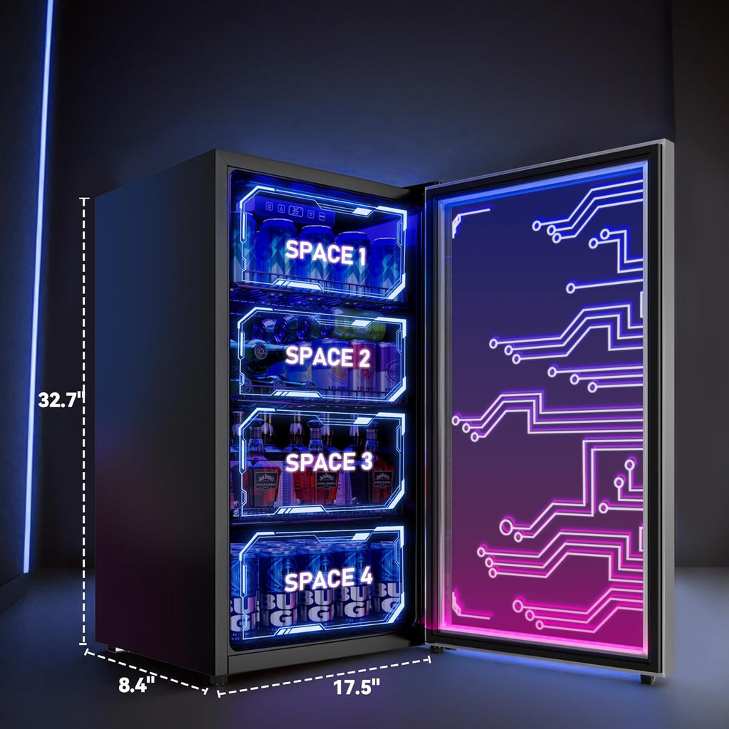 Gaming Light Up Beverage Refrigertor, Led Lighting Door 120 Cans Freestanding Be