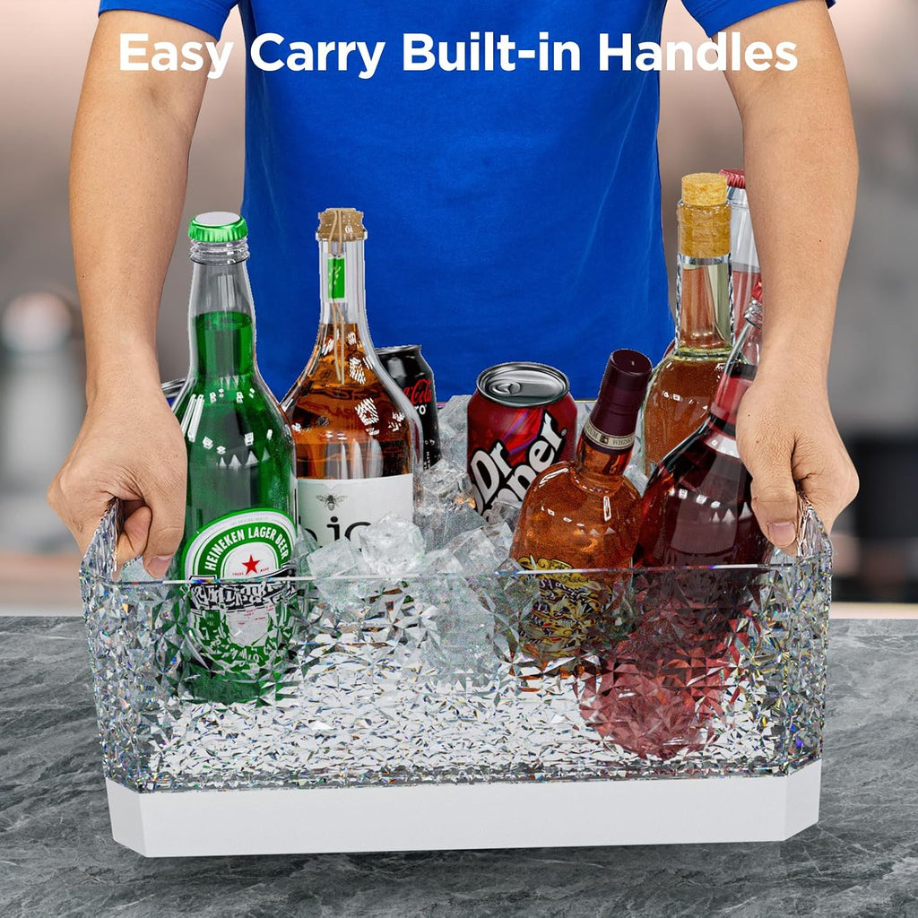 Plastic Ice Bucket for Parties, 15Liter / 4 Gallon Big Large Clear Beverage Tub for Champagne Beer Drink Wine