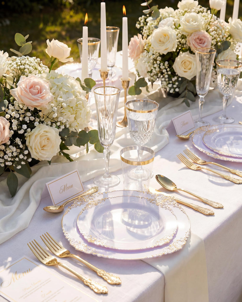 700Pcs Gold Plastic Plates, Plastic Dinnerware Set for 100 Guests