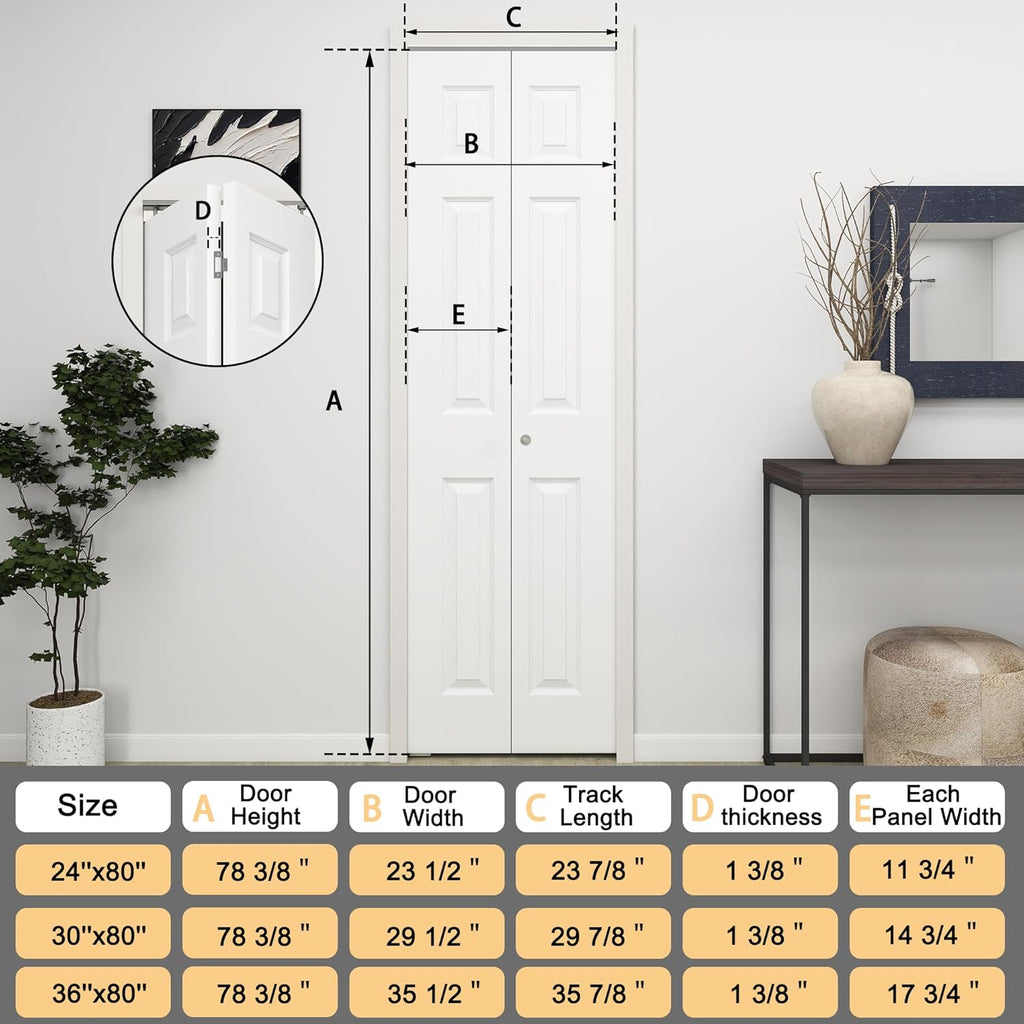 24 in.x 80 in. Bifold Barn Door, 6 Panel White Primed Bifold Closet Door, Hollow Core Interior Barn 