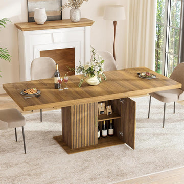 62.99"-78.74" Expandable Dining Table with Storage, Extendable Dining Table for 6-10 People, Extra Hidden Storage for