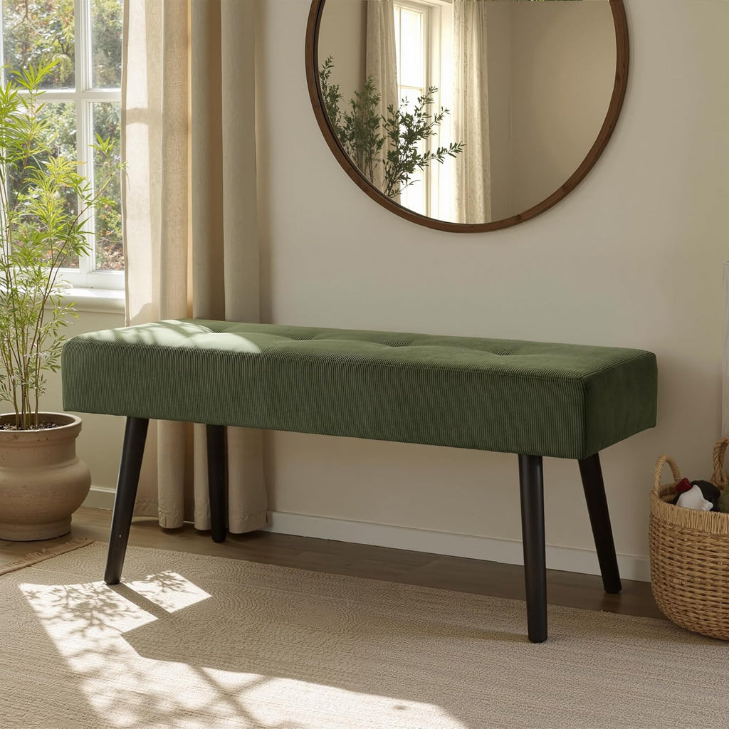 Entryway Bench - Green Bench , Modern Ottoman End of Bed, Corduroy Padded Benches , Foyer, Mudroom, Hallway - 39" L x