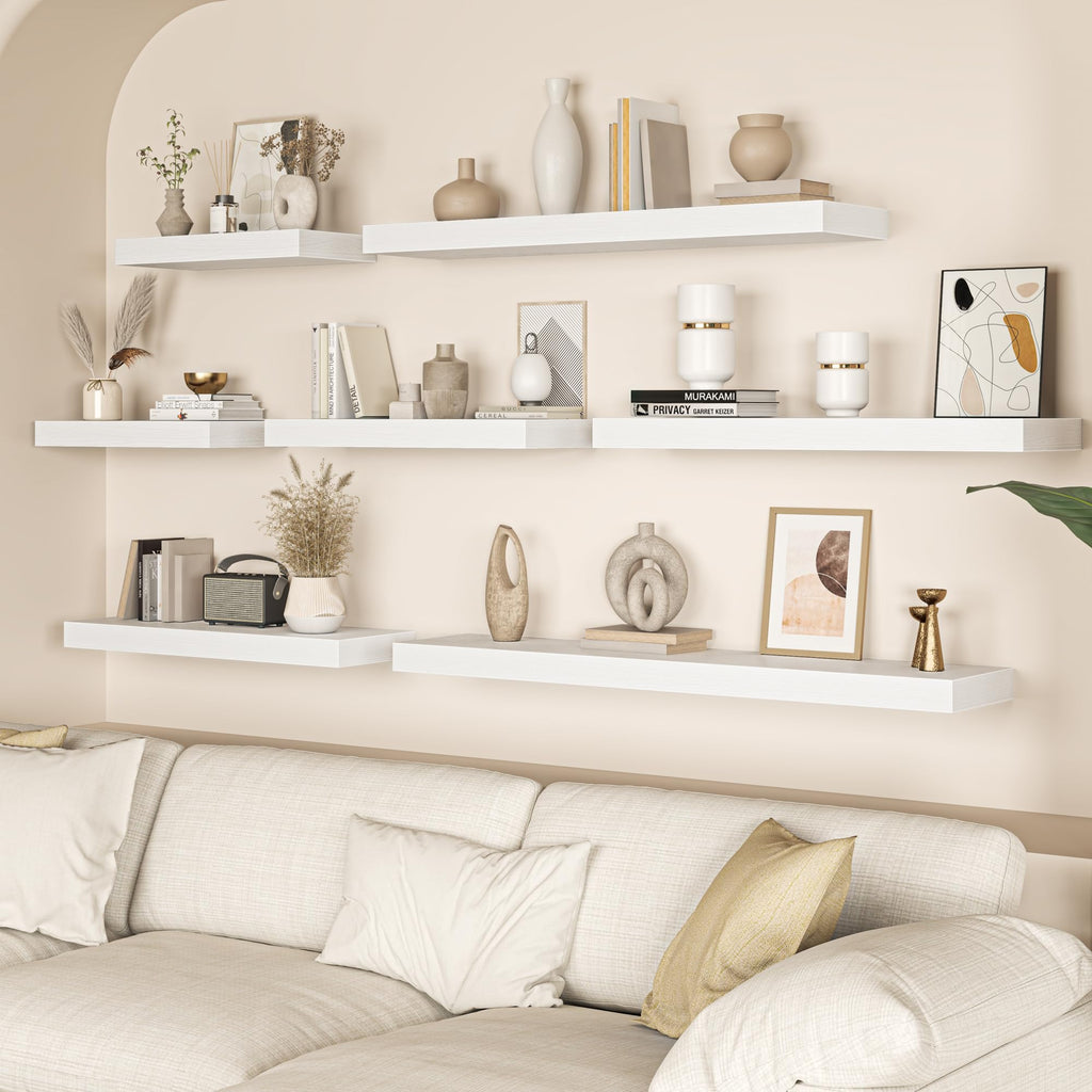 12 Inch Deep Floating Shelves, 32W x 12D Floating Shelf for Books, Rustic Wood Deep Wall Shelves Storage & Display