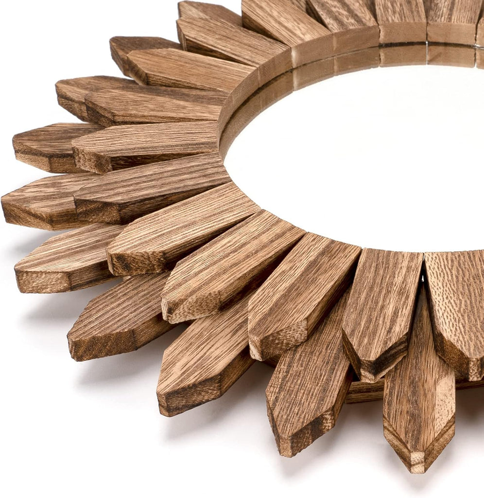 Wall Mirror Decorative 12 inch Rustic Wood Mirror Sunburst Boho Mirror Bedroom Living Room Bathroom House Warming
