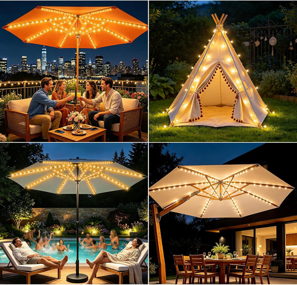 Solar Umbrella Lights Outdoor, Waterproof Solar Powered Patio Umbrella Lights Strings with 104 LEDs 8 Lighting Modes