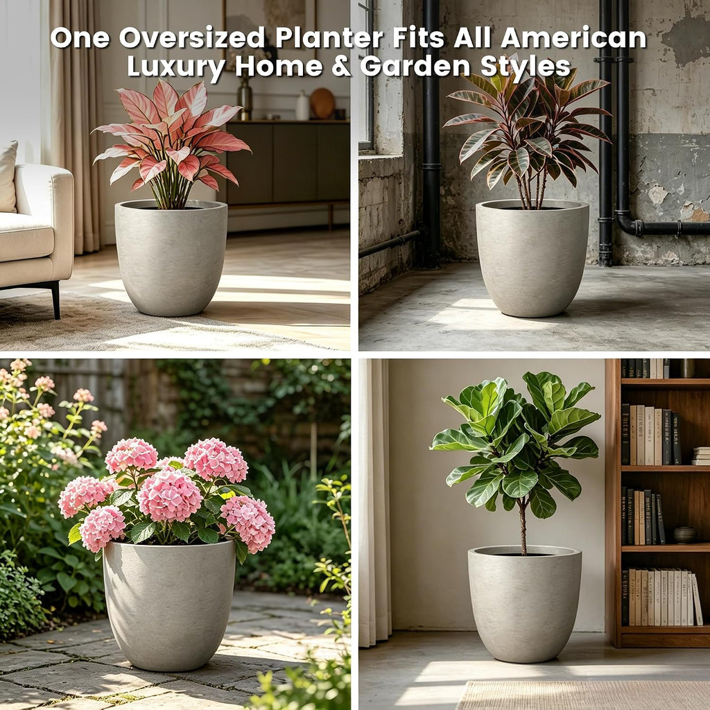 Weathered Concrete Planter 18" Dia All-Weather Round Large Pot | Handcrafted Cement Bowl, Anti-Frost & UV Outdoors