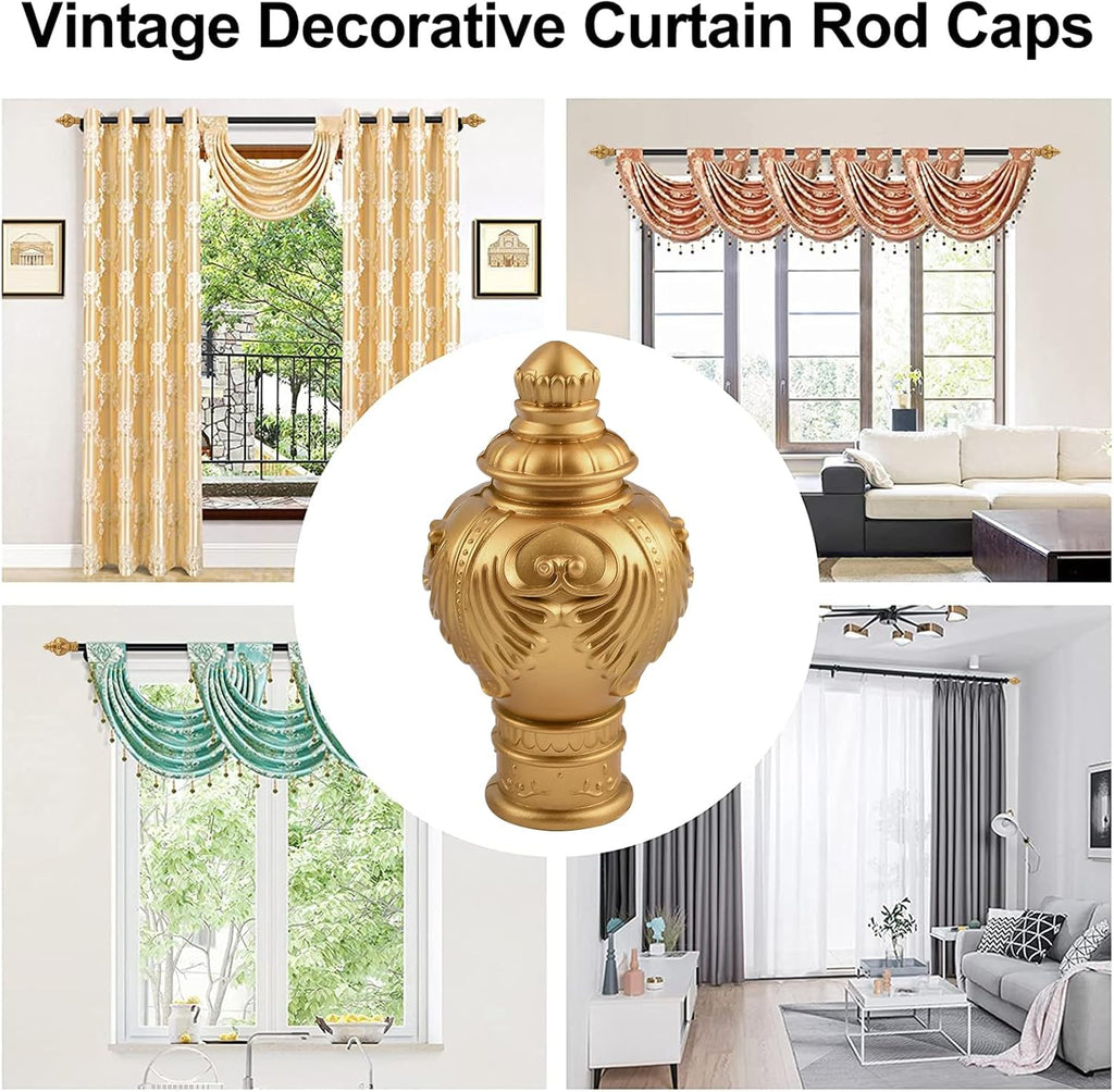 6Pcs Gold Curtain Finials Light Weight Plastic Drapery Rail Pole Head Cap Decorative Window Treatment Finials Ends