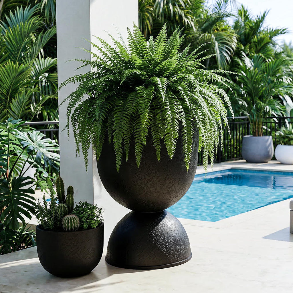 23 Inch Tall Planters, Black Plastic Urn Planters, 1 Pack