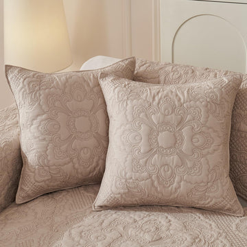 Set of 2 Decorative Cotton Quilted Throw Pillow Covers 18x18 Cozy Boho Farmhouse Embroidery Cushion Cover Soft Accent