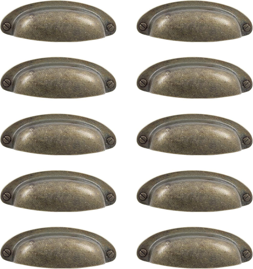 10Pcs 3.5Inch Hole Spacing Cup Pull Handles, Vintage Farmhouse Style Flat Cabinet Cup Pulls for Drawer/Dresser Bin