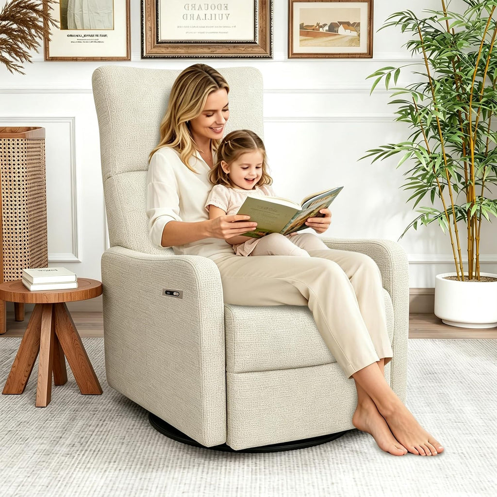 Power Swivel Recliner Chair, 270°Swivel Rocker Chair for Adults, Rocking Recliner Upholstered Fabric Glider Recliner