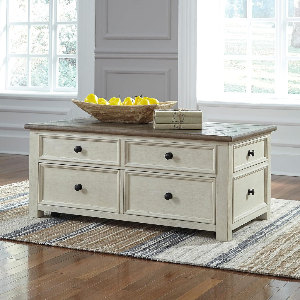 Bolanburg Lift-Top Coffee Table with Storage Two-Tone Rustic Farmhouse Cocktail Table - Brown/White