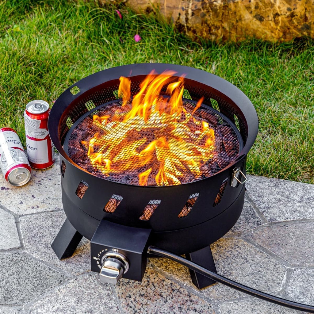 17.3 inch Portable Propane Fire Pits, Gas Fire Pit Bowl for Outside with Lid & Handle