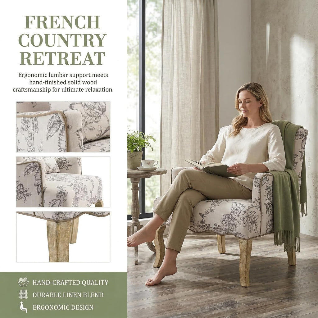 Floral Accent Chairs Set of 2 Fabric Comfy Single Sofa Upholstered Modern Reading Chair with Removable Pillow