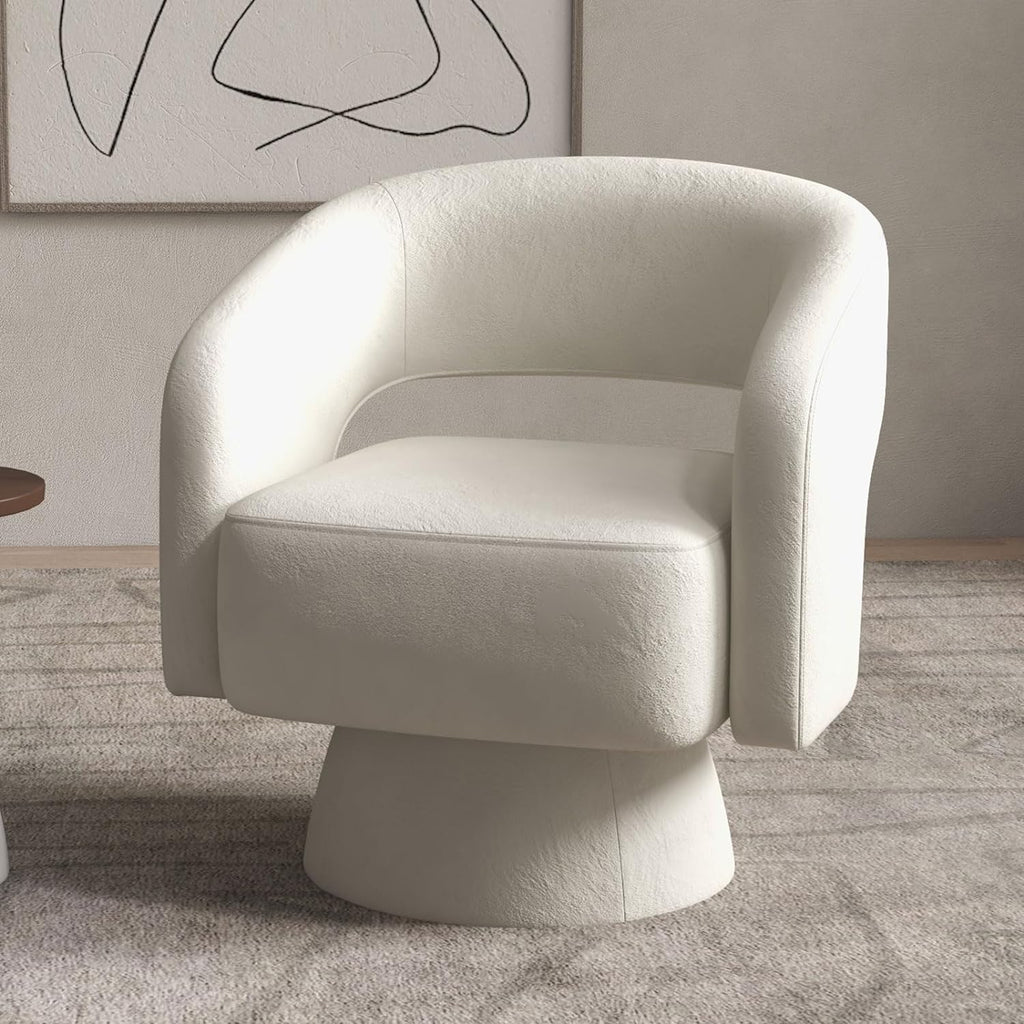 Swivel Barrel Chair, Set of 2 Velvet Accent Armchair 360 Degree Swivel Club Chair Bedroom Reception Room, Beige