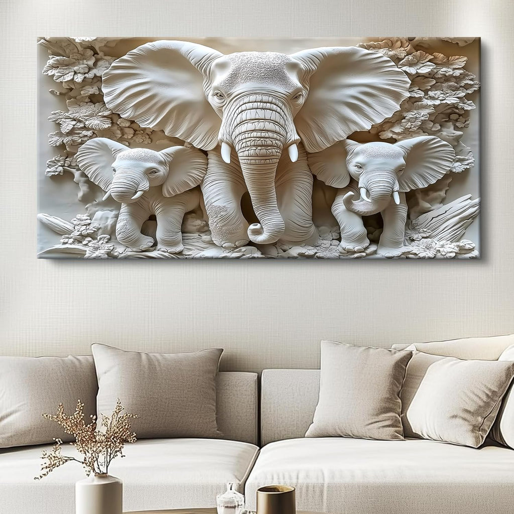 Large Framed Elephant Family Wall Art Canvas Wall Decor Abstract Nature Animal Landscape Wall Art Bedroom
