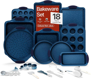Kitchen Pan Set - Nonstick Coating, Carbon Steel Bakeware Sets with Blue Silicone Handles, Kitchen Essentials, PFOA
