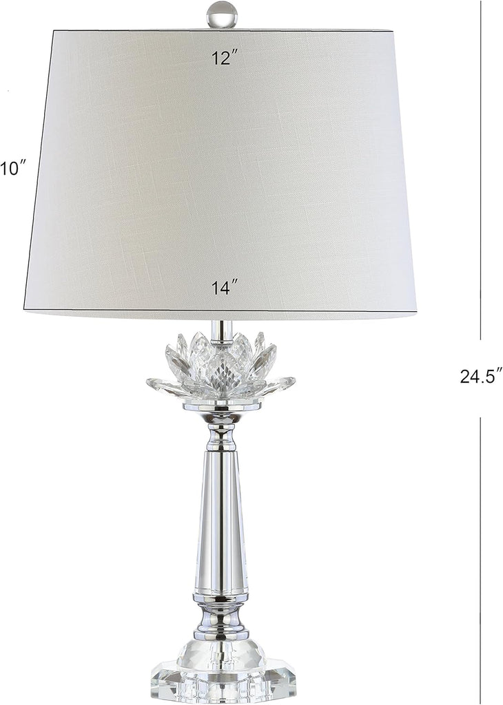 24.5" Clear Crystal LED Table Lamp, Hollywood Regency Modern Glam Candlestick Lamp with White Linen Drum Shade Bedroom