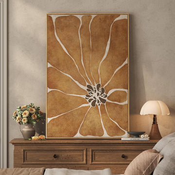 Framed Boho Abstract Neutral Floral Wall Art , Modern Minimalist Brown Flower Print Canvas Artwork for Walls