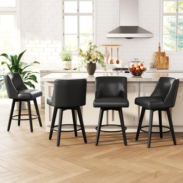 Swivel Counter Height Bar Stools, Set of 4, 26" H, Retro Black
